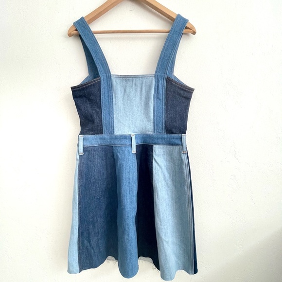 NWT 7 Seven Patchwork Blue Denim Jean Dress Button Jumper Festival Summer Boho - Picture 5 of 8